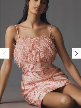 Anthropologie Strapless Feathered Metallic Mini Dress